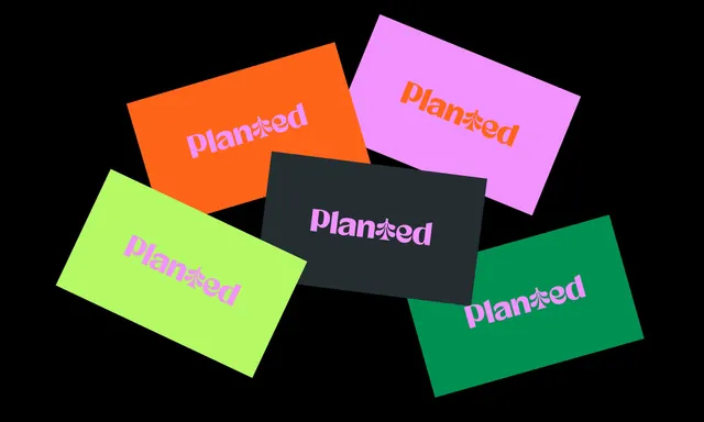 Planted wordmark colourway cards, minimal, flat, vibrant