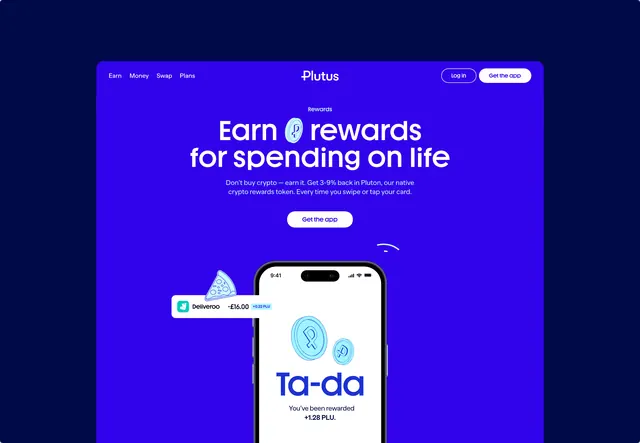 Plutus rewards website hero, flat, minimal, dark