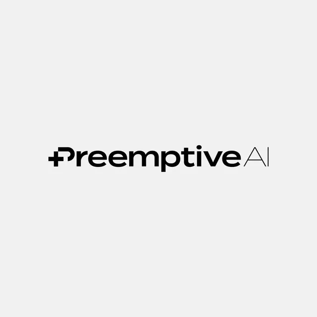 PreemptiveAI logo, geometric, minimal, dark