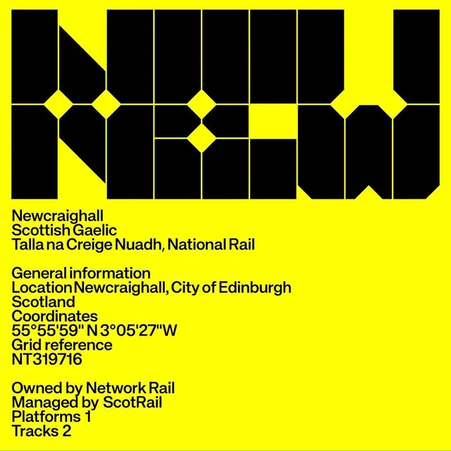 Newcraighall Railway Station Signage, minimal, boxed, high-contrast