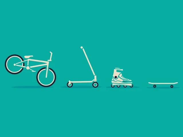 Personal transport vehicles in line, flat, minimal, vibrant