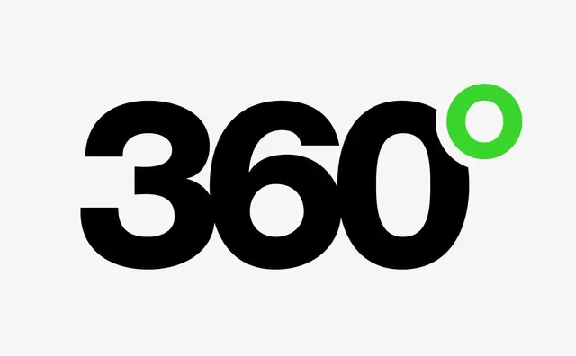 360 degree logo with green accent, geometric, minimal, light
