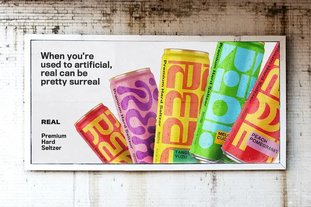 REAL Premium Seltzer surreal billboard, typographic, geometric, vibrant