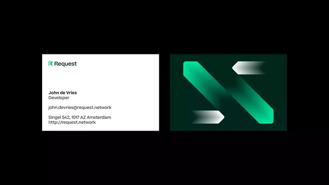 Request business card front and back, minimal, corporate-clean, dark