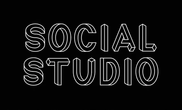 Social Studio outlined wordmark, playful, geometric, dark