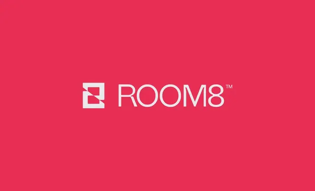 Room8 logo, geometric, minimal, light