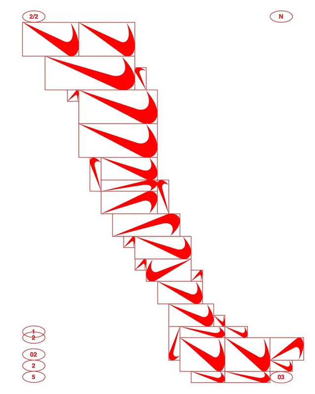 Nike swoosh scaling diagram, minimal, technical, light