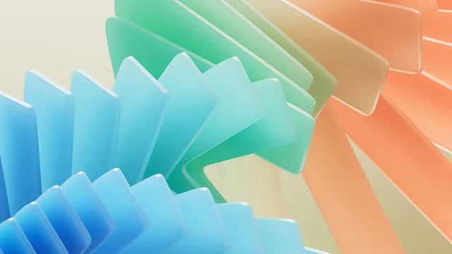 ShareFile chevron blade render in blue, green and orange, 3d-render, abstract, vibrant