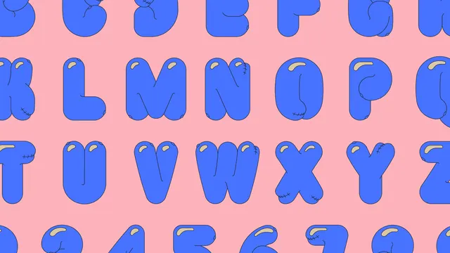 Shell win inflated display alphabet specimen, illustrated, line-art, vibrant