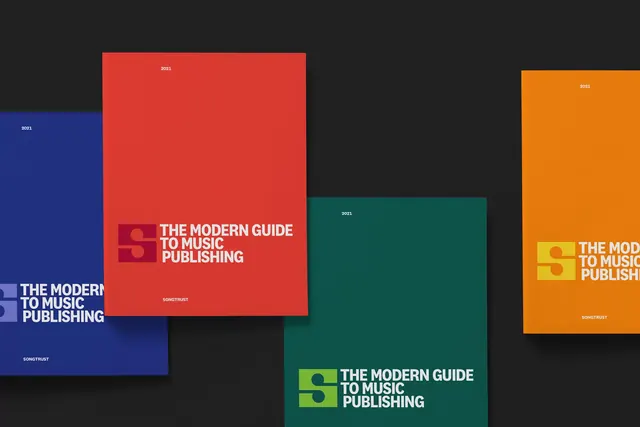 Songtrust guide covers in four colorways, swiss, minimal, dark