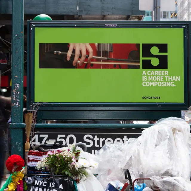 Songtrust lime subway entrance billboard, swiss, minimal, vibrant
