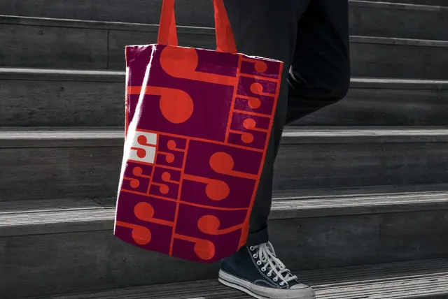 Songtrust monogram tote bag, geometric, typographic, vibrant