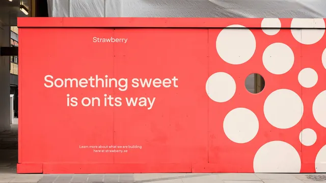 Strawberry Something sweet teaser hoarding, minimal, geometric, vibrant