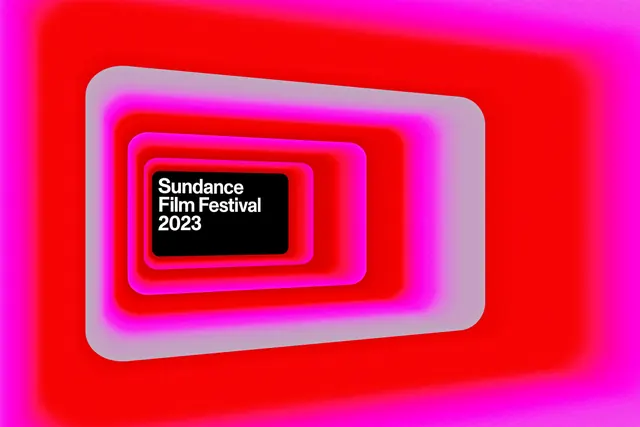 Sundance Film Festival 2023 glowing frame-in-frame key art, abstract, gradient-heavy, vibrant