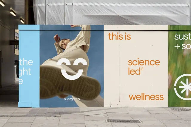 SunnySTEP construction hoarding panel system, minimal, typographic, vibrant