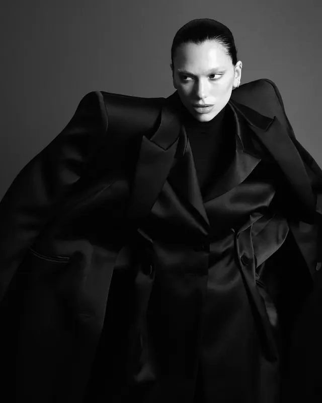 Black and white portrait in blazer, photographic, monochrome, monochrome