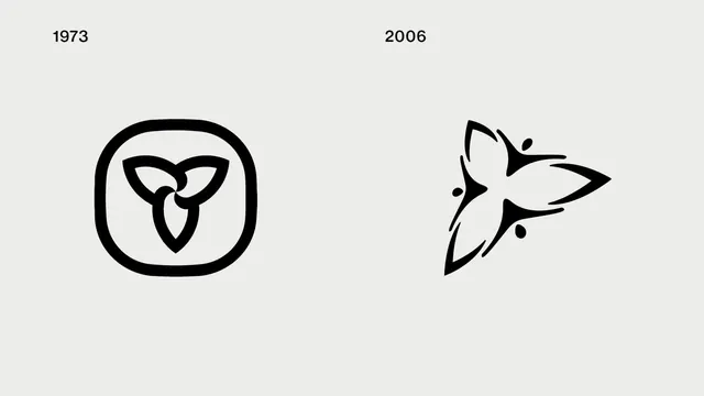 Logo evolution—trinity knot to modernist bird, minimal, line-art, monochrome