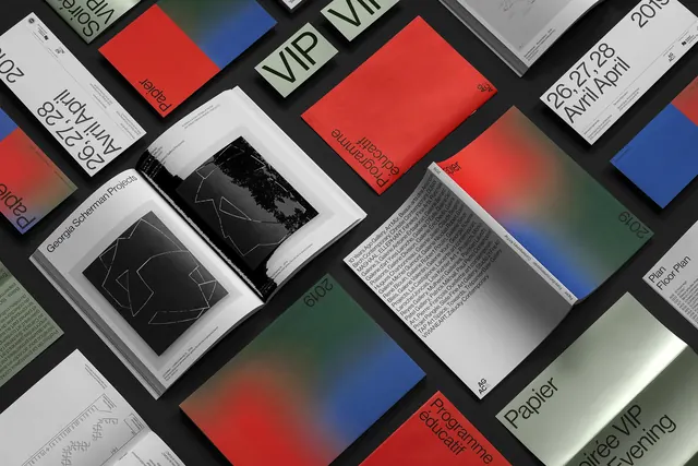 Papier contemporary art fair identity system catalog, editorial, geometric, high-contrast