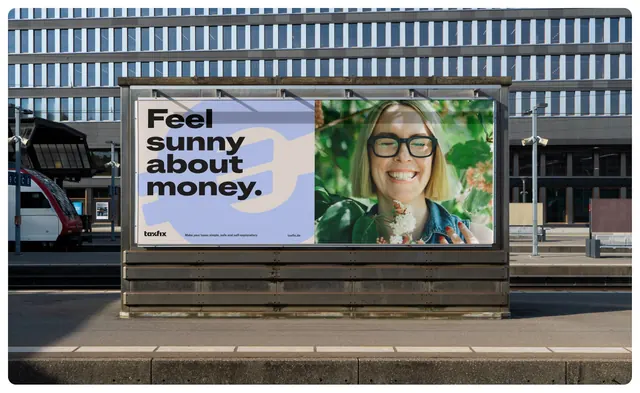 Taxfix station billboard, Feel sunny about money, photographic, typographic, cool