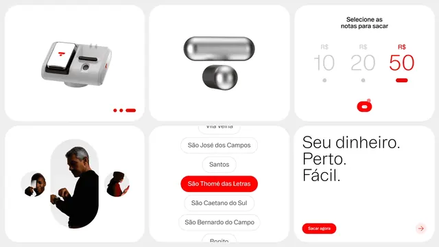 Tecban system board of app screens and 3D elements, minimal, technical, light