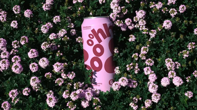 TheFork kombucha can in flowering thyme, photographic, typographic, vibrant