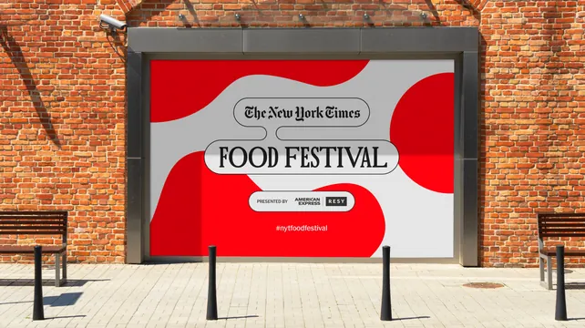 Food festival key visual on a wall lightbox, editorial, minimal, vibrant