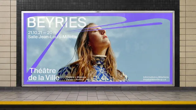Theatre de la Ville violet artist billboard, swiss, geometric, vibrant