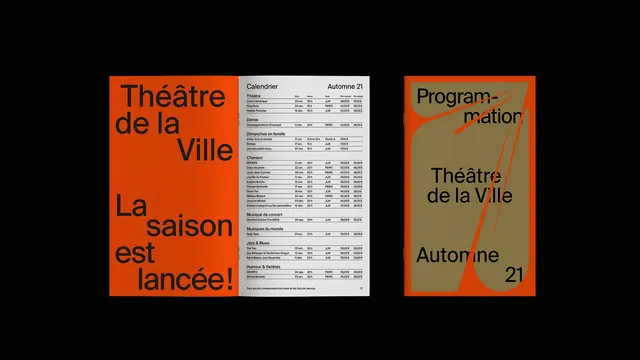 Theatre de la Ville programme cover and calendar spread, swiss, editorial, warm