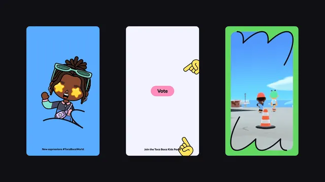 Toca Boca vertical story frames, playful, flat, vibrant