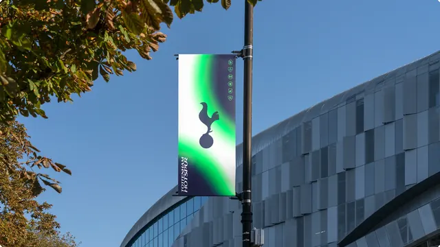 Tottenham Hotspur lamppost banner outside the stadium, minimal, geometric, cool