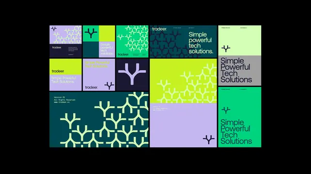 Tradeer brand system tile grid, geometric, flat, dark