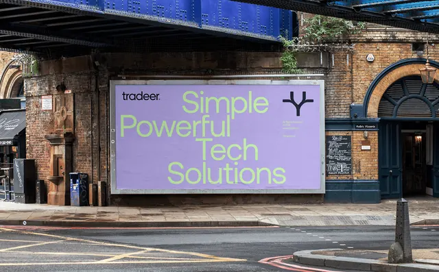 Tradeer billboard under a railway bridge, photographic, minimal, muted