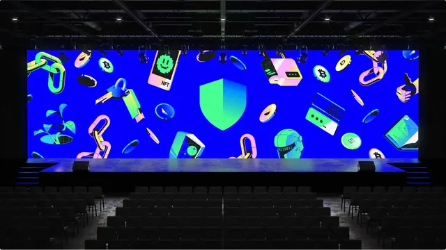 Trust event stage LED wall, 3d-render, illustrated, dark