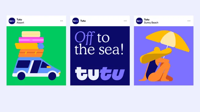 Tutu social post trio, illustrated, flat, vibrant