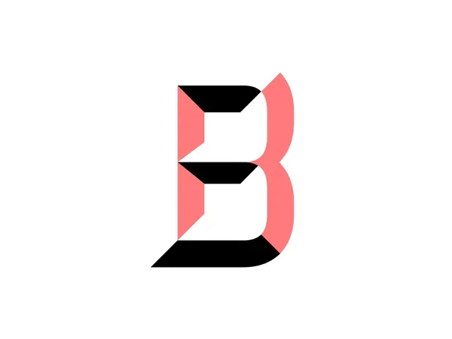 Geometric lettermark B in coral and black, minimal, geometric, vibrant
