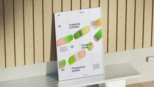 TwelveLabs recruitment poster on a bench, minimal, swiss, light