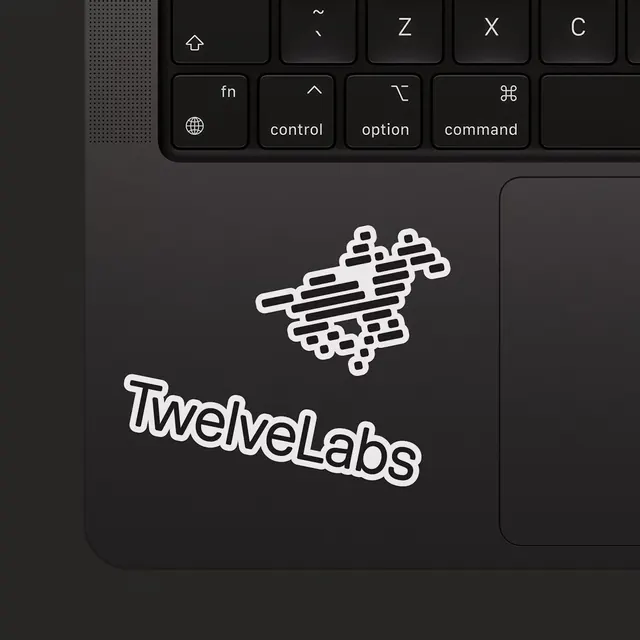 TwelveLabs laptop stickers, photographic, minimal, dark