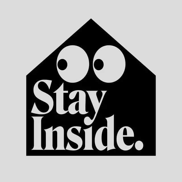 Monochromatic house icon logo with 'Stay Inside' text, minimal, geometric, monochrome