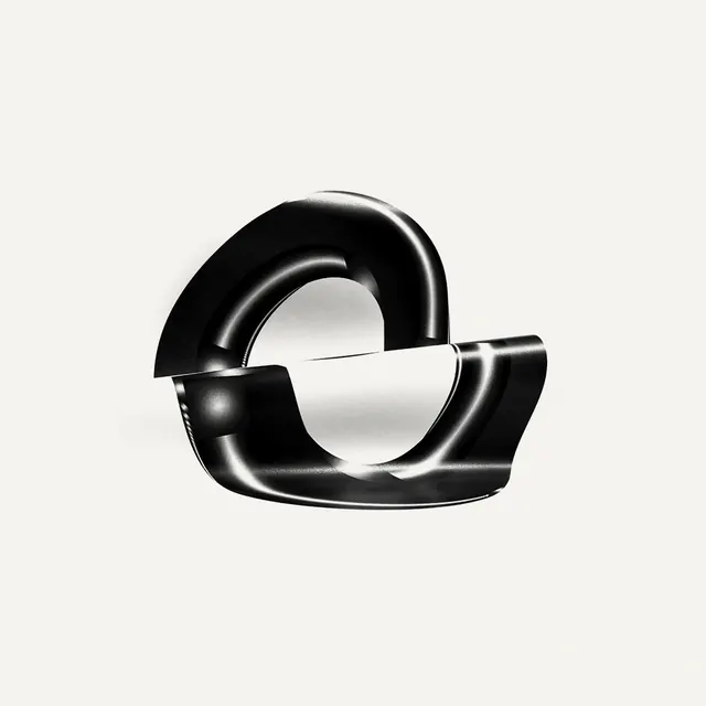 Interlocking abstract logo with 3D form, 3d-render, geometric, monochrome