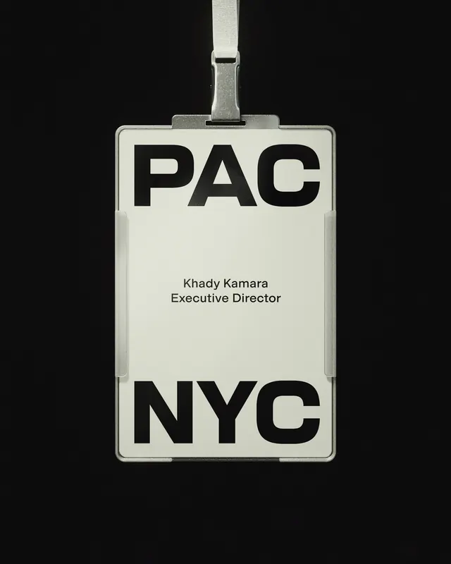 PAC NYC ID Badge, minimal, monochrome, dark