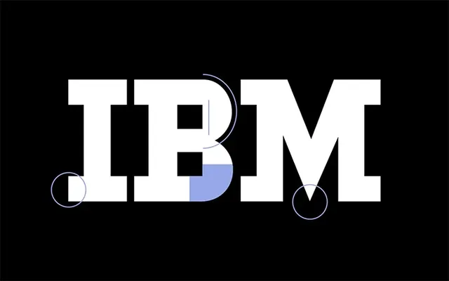 IBM wordmark with geometric blue accents, minimal, geometric, dark