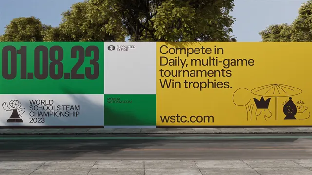 WSTC 2023 roadside hoarding, geometric, typographic, vibrant