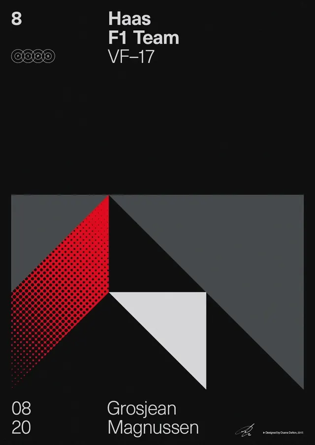 Haas F1 Team VF-17 Identity, minimal, geometric, dark