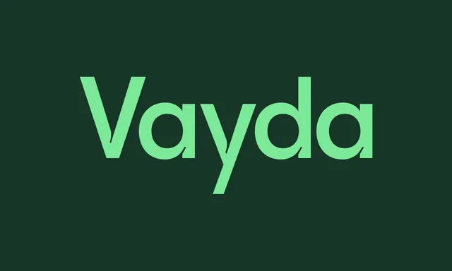 Vayda wordmark in mint on forest green, minimal, flat, dark