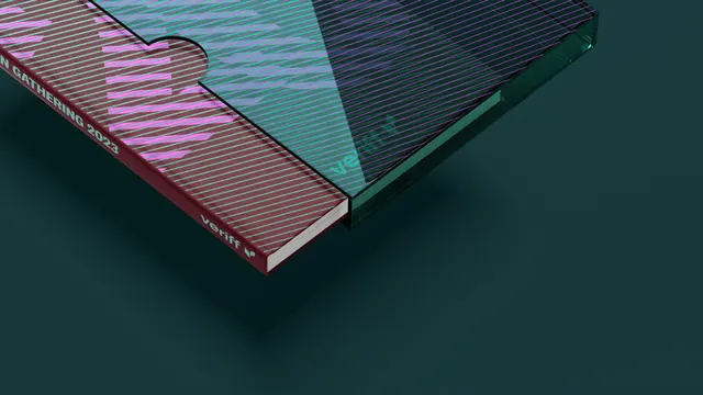 Veriff Gathering 2023 book with green glass slipcase, 3d-render, luxury, dark