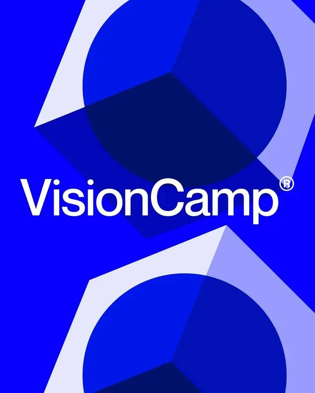 VisionCamp logo, geometric, minimal, light