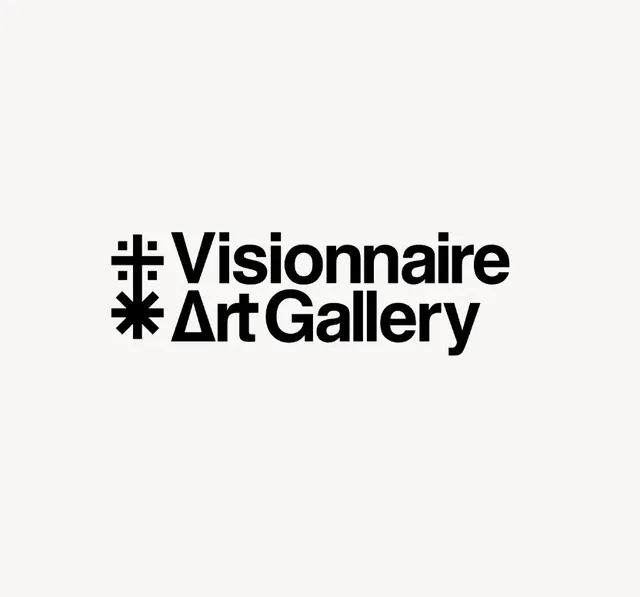 Visionnaire Art Gallery logo, geometric, minimal, dark