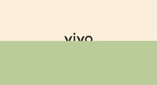 Vivo wordmark half-submerged on a two-tone field, minimal, flat, pastel