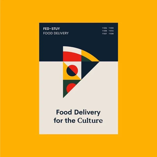 Fed-Stuy Food Delivery identity system, geometric, brutalist, vibrant