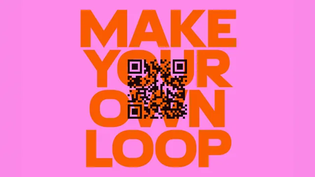 Make Your Own Loop poster with embedded QR code, flat, typographic, vibrant
